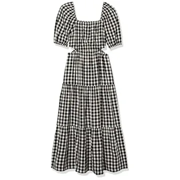 The Drop Women's Anaya Square Neck Cut-out Tiered Maxi Dress, Black/Whisper White, L