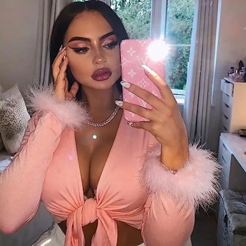 Pink Feather Trim Long Sleeve Crop Top - Sexy Rave Wear
