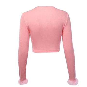 Pink Feather Trim Long Sleeve Crop Top - Sexy Rave Wear