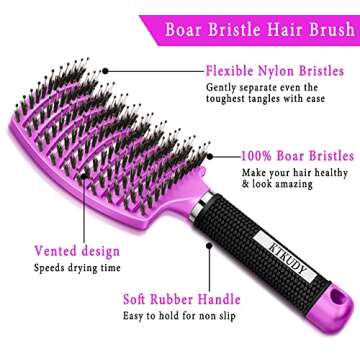 Detangling Brush Boar Bristle Hairbrush for Adult & Kids Wet or Dry Hair - KTKUDY Detangler Hair bru...