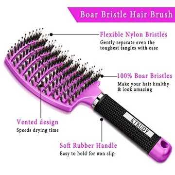 Detangling Brush Boar Bristle Hairbrush for Adult & Kids Wet or Dry Hair - KTKUDY Detangler Hair bru...