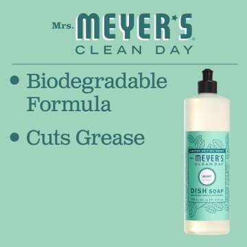 MRS. MEYER'S CLEAN DAY Liquid Dish Soap, Mint Scent 16 Fl Oz (Pack of 3)