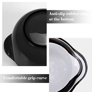 BoxedHome Black and White Nesting Plastic Mixing Bowl Set With Pour Spout, Microwave and Dishwasher Safe, BPA free Non-Slip Base, Set of 4 Size 1.7, 2.5, 3.5 and 4.5qt, Great for Prepping, Baking