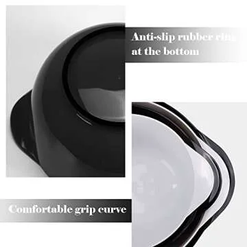 BoxedHome Black and White Nesting Plastic Mixing Bowl Set With Pour Spout, Microwave and Dishwasher Safe, BPA free Non-Slip Base, Set of 4 Size 1.7, 2.5, 3.5 and 4.5qt, Great for Prepping, Baking