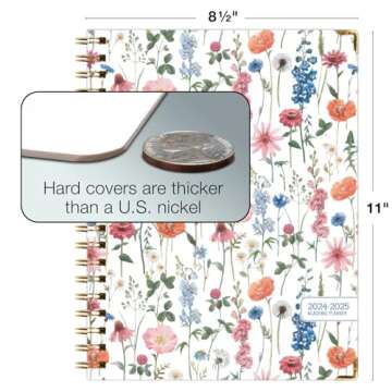 HARDCOVER Academic Year 2024-2025 Planner: (June 2024 Through July 2025) 8.5"x11" Daily Weekly Monthly Planner Yearly Agenda. Bookmark, Pocket Folder and Sticky Note Set (Colorful Botanicals)