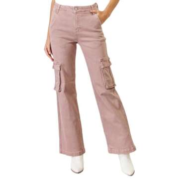 Risen Women's High Rise Cargo Wide Leg Jeans for Effortless Style