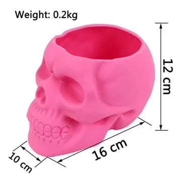 x-merry toy Skull Pen Holder/Skull Makeup Brush Holder/Pen Holder/Dressing Table Office Desk Storage Box/Green Plant Flower Pot/Halloween Skull (Pink)