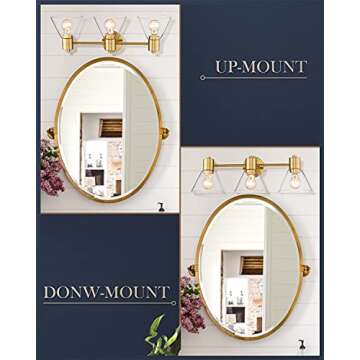 LMS Gold Bathroom Vanity Light Fixtures, 3 Light Bathroom Light Fixtures with Clear Glass Shade, LMS-108
