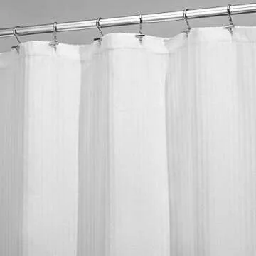 mDesign - 2 Pack - Long Hotel Quality Polyester/Cotton Blend Fabric Shower Curtain, Reinforced Buttonholes - Jacquard Herringbone Weave for Bathroom Showers and Bathtubs - 72" x 84" - White