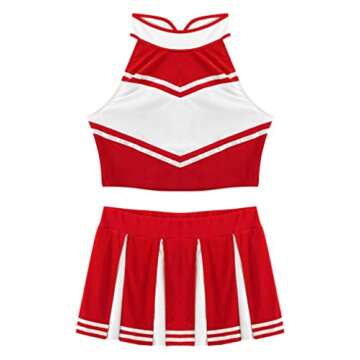 ACSUSS Womens 2PCS Cheerleading Costume Sleeveless Top with Knife Pleated Mini Skirt Outfit Sets Red Small