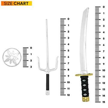 Skeleteen Ninja Sword Toy Set - Fighting Warrior Costume Set with Katana Swords, Sai Daggers, and Shuriken Stars - 6 Pieces
