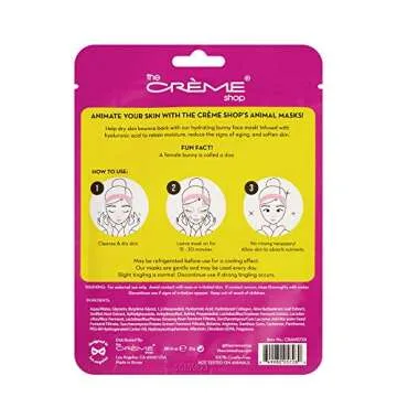 The Creme Shop Animal Sheet Mask, Korean, Hydrating, Collagen, Vitamin C, Anti-Aging - Pack of 3 (Bunny)