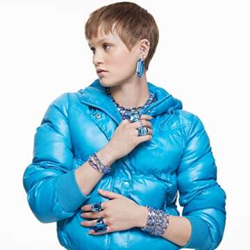 SWAROVSKI Lucent hoop earrings, Blue, Rhodium Finish