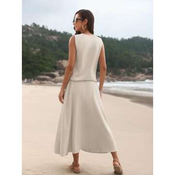 ELLEVEN Linen Sets for Women 2 Piece Skirt Outfits Summer Two Piece Vest Sets Going Out Maxi A-line Long Flowy Skirt Sleeveless Tank Top Casual Matching Dress Set Spring Vacation Apricot Medium