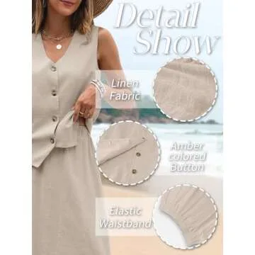 ELLEVEN Linen Sets for Women 2 Piece Skirt Outfits Summer Two Piece Vest Sets Going Out Maxi A-line Long Flowy Skirt Sleeveless Tank Top Casual Matching Dress Set Spring Vacation Apricot Medium