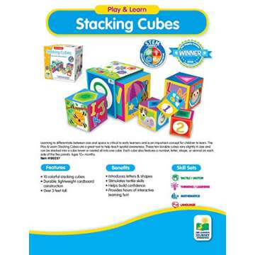 Learning Journey International LLC Play & Learn - Stacking Cubes - STEM Toddler Toys & Gifts for Boys & Girls Ages 12 Months and Up - Mind Building Developmental Learning Toy, Multi (100257)