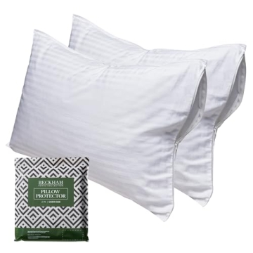 Beckham Hotel Collection Queen Size White Pillow Protector with Zipper Set of 2, Soft and Breathable...