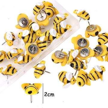VEYLIN 30Pcs Vivid Bee Pushpins, Creative Decorative Bee Thumbtacks for Photo Wall, Maps, Cork Board
