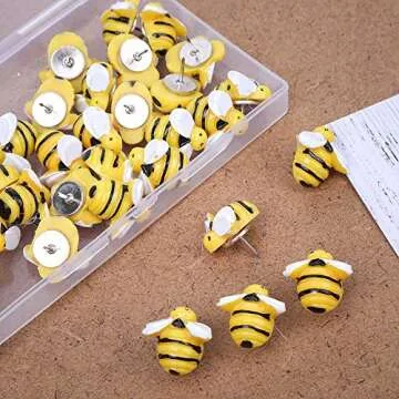 VEYLIN 30Pcs Vivid Bee Pushpins, Creative Decorative Bee Thumbtacks for Photo Wall, Maps, Cork Board