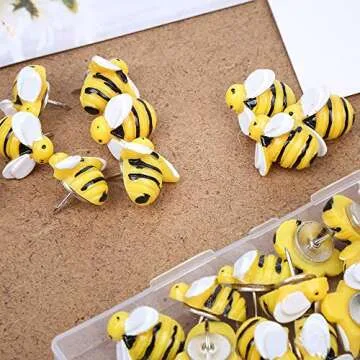 VEYLIN 30Pcs Vivid Bee Pushpins, Creative Decorative Bee Thumbtacks for Photo Wall, Maps, Cork Board