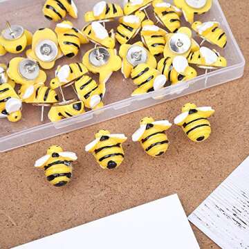 VEYLIN 30Pcs Vivid Bee Pushpins, Creative Decorative Bee Thumbtacks for Photo Wall, Maps, Cork Board