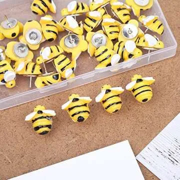 VEYLIN 30Pcs Vivid Bee Pushpins, Creative Decorative Bee Thumbtacks for Photo Wall, Maps, Cork Board
