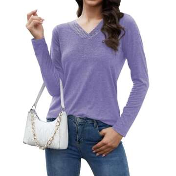 Dimur Womens Tops Dressy Casual Trendy V Neck Long Sleeve Shirts for Women Business Party Pale Purpl...
