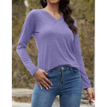 Dimur Womens Tops Dressy Casual Trendy V Neck Long Sleeve Shirts for Women Business Party Pale Purple Small
