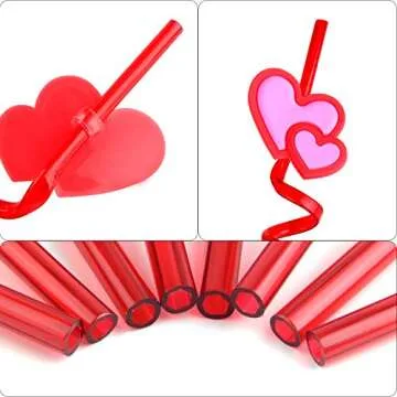 TUPARKA 24 PCS Valentine Reusable Straws Crazy Loop Straws Red Heart Crazy Straws Valentine Party Drinking Straws with Hearts for Valentine's Party Wedding Party Supplies