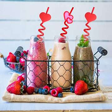 TUPARKA 24 PCS Valentine Reusable Straws Crazy Loop Straws Red Heart Crazy Straws Valentine Party Drinking Straws with Hearts for Valentine's Party Wedding Party Supplies