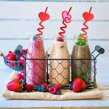 TUPARKA 24 PCS Valentine Reusable Straws Crazy Loop Straws Red Heart Crazy Straws Valentine Party Drinking Straws with Hearts for Valentine's Party Wedding Party Supplies