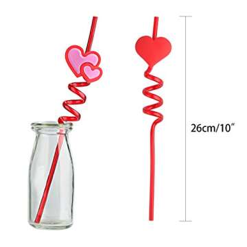 TUPARKA 24 PCS Valentine Reusable Straws Crazy Loop Straws Red Heart Crazy Straws Valentine Party Drinking Straws with Hearts for Valentine's Party Wedding Party Supplies