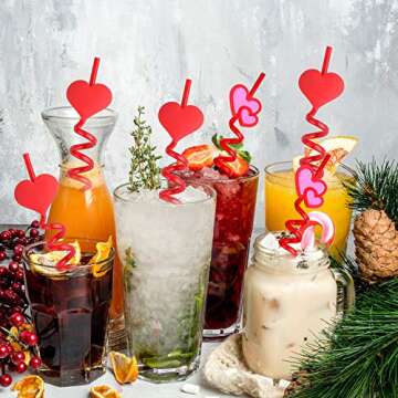 TUPARKA 24 PCS Valentine Reusable Straws Crazy Loop Straws Red Heart Crazy Straws Valentine Party Drinking Straws with Hearts for Valentine's Party Wedding Party Supplies