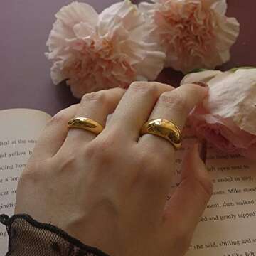 SLOONG 10pcs Classic Chunky Dome Ring Set 14k Gold Plated Ring Signet Ring Stacking Band Ring Trendy Geometric for Women Men #8