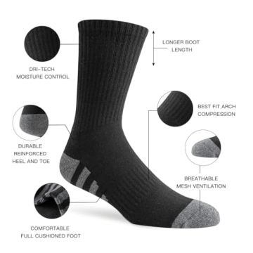 JOYNÉE Men's Crew Work Cushion Socks for Ultimate Comfort