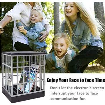 Mobile Phone Jail Cell Phones Prison Lock Up Safe Smartphone Stand Holders Classroom Home Table Office Storage Gadget -Family Time, Party Fun Novelty Gift Idea