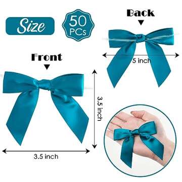 AIMUDI Twist Tie Bows for Treat Bags 3.5" Teal Blue Satin Ribbon Bows for Crafts Premade Bows with T...
