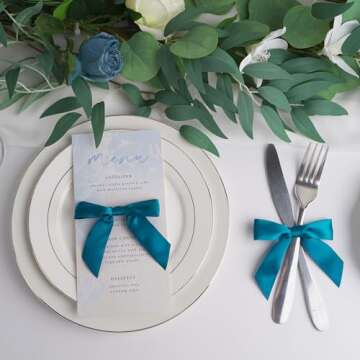 AIMUDI Twist Tie Bows for Treat Bags 3.5" Teal Blue Satin Ribbon Bows for Crafts Premade Bows with Twist Ties for Christmas Cake Pop Candy Apple Small Bows for Gift Wrapping Wedding Decor, 50 PCs