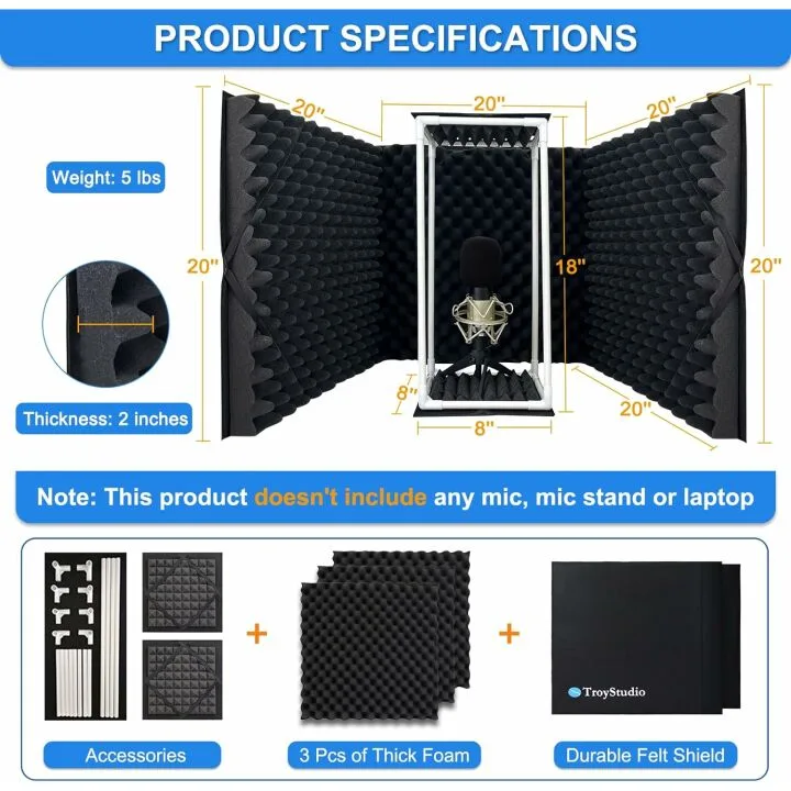 Adjustable Microphone Isolation Shield for Recording