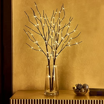 Fudios Lighted Brown Branches with Timer 32 in 100 LED for Vases Battery Operated, Artificial Willow...