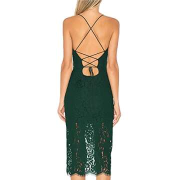 AOOKSMERY Women Summer Cocktail Dresses V-Neck Spaghetti Straps Lace Backless Party Wedding Guest Dresses for Women Green (L)