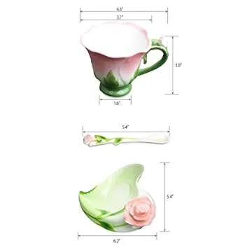 Beddinginn Pink Tea Cups and Saucers Set (6 Pieces) - Elegant Porcelain Collection for Tea Lovers