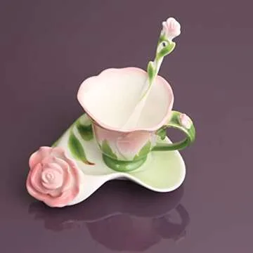Beddinginn Pink Tea Cups and Saucers Set for Elegant Tea Times
