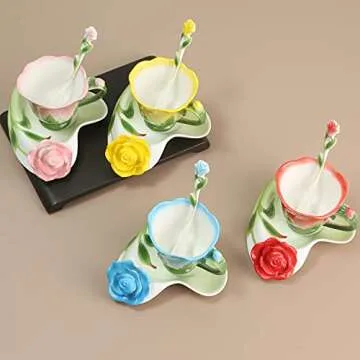 Beddinginn Pink Tea Cups and Saucers Set for Elegant Tea Times
