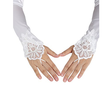 Elegant 1920s Fingerless Lace Satin Bridal Gloves