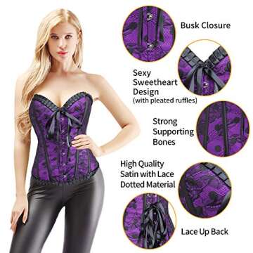 Alivila.Y Fashion Womens Sexy Vintage Denim Corset Short Torso Daisy Floral Print Bustier Corsets A998-Purple-S