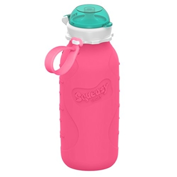 Pink 16 oz Squeasy Snacker Spill Proof Silicone Reusable Food Pouch - for Both Soft Foods and Liquid...