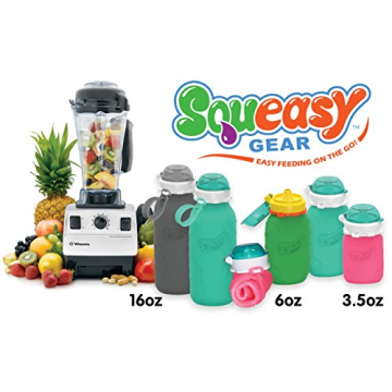 Pink 16 oz Squeasy Snacker Spill Proof Silicone Reusable Food Pouch - for Both Soft Foods and Liquids - Water, Apple Sauce, Yogurt, Smoothies, Baby Food - Dishwasher Safe