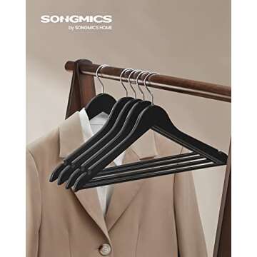 SONGMICS Wooden Hangers, 20-Pack Wood Coat Hangers with Shoulder Notches, Swivel Hook, Non-Slip for ...