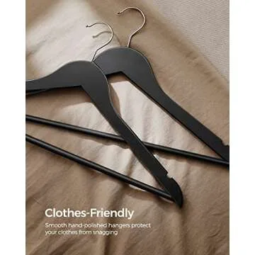 SONGMICS Wooden Hangers, 20-Pack Wood Coat Hangers with Shoulder Notches, Swivel Hook, Non-Slip for Jackets, Shirts, Suits, Black and Silver UCRW02B-20